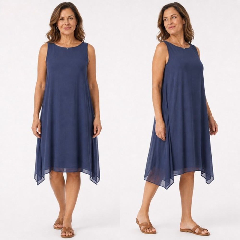 Tommy Bahama Lanai Breeze Tank Dress Women M Navy Lined Blue Flowy Beachy Resort